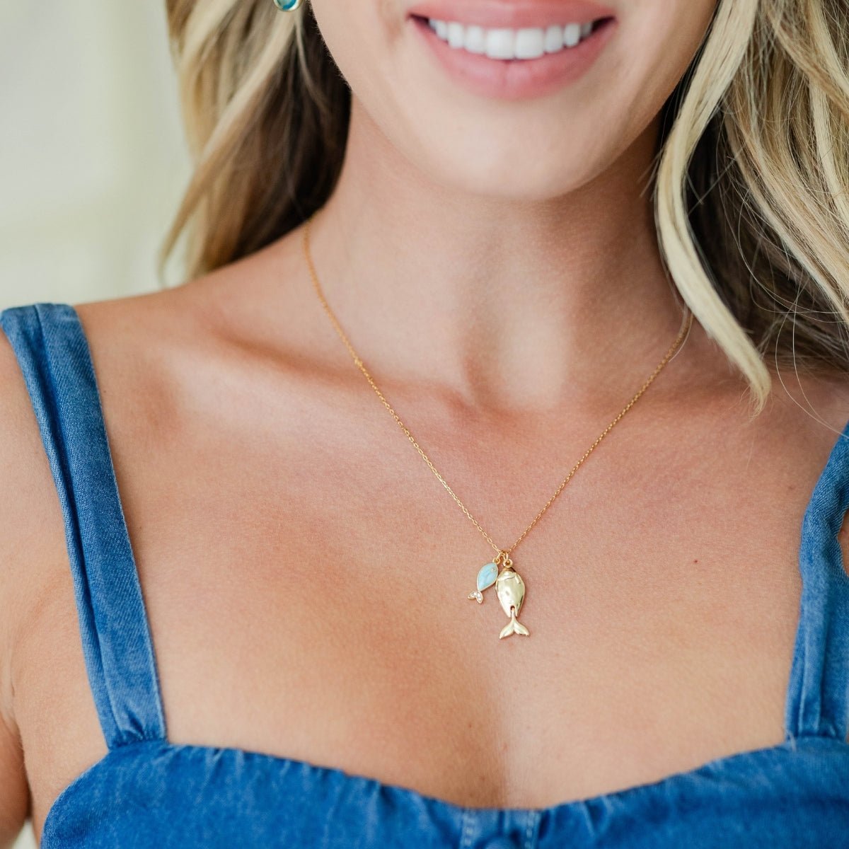 Large & Petite Fish Pendant Necklace - Splendid Iris