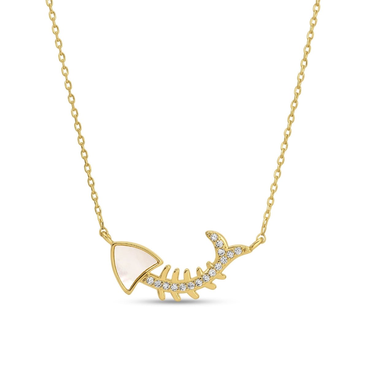 Chic Pavé and Shell Fishbone Necklace - Splendid Iris