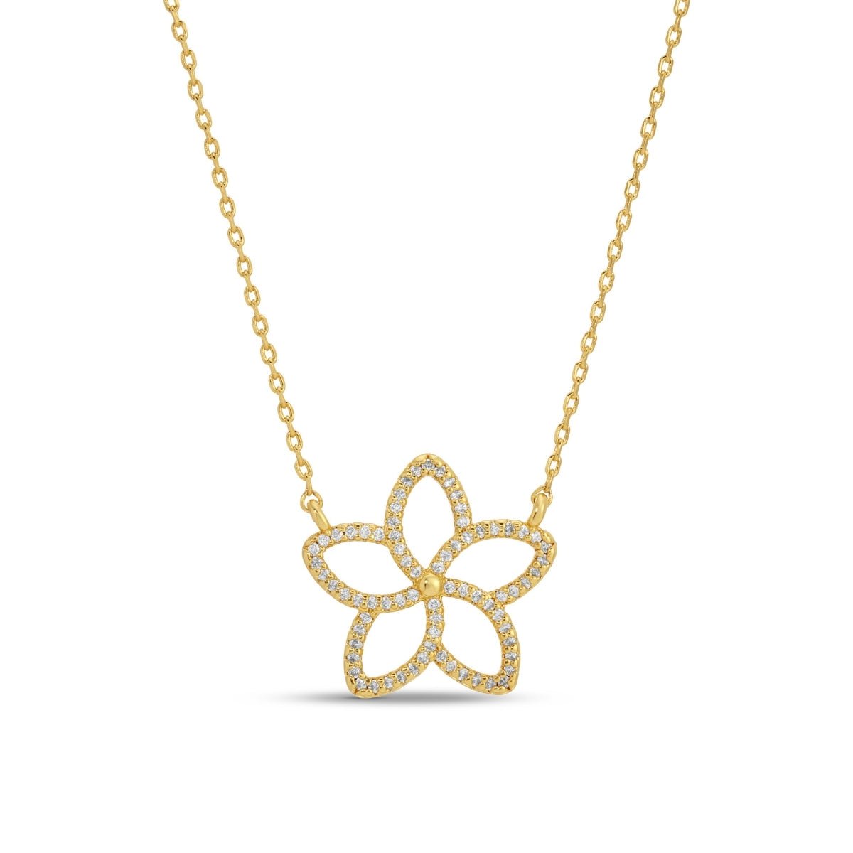 Delicate Pavé Plumeria Flower Necklace - Splendid Iris