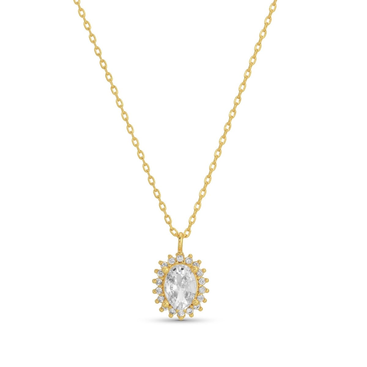 Timeless Oval Cubic Zirconia Halo Necklace - Splendid Iris