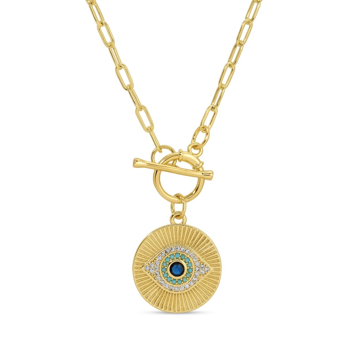 Evil Eye Round Pendant with Toggle Closure - Splendid Iris