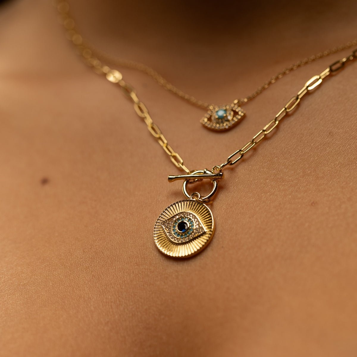 Evil Eye Round Pendant with Toggle Closure - Splendid Iris