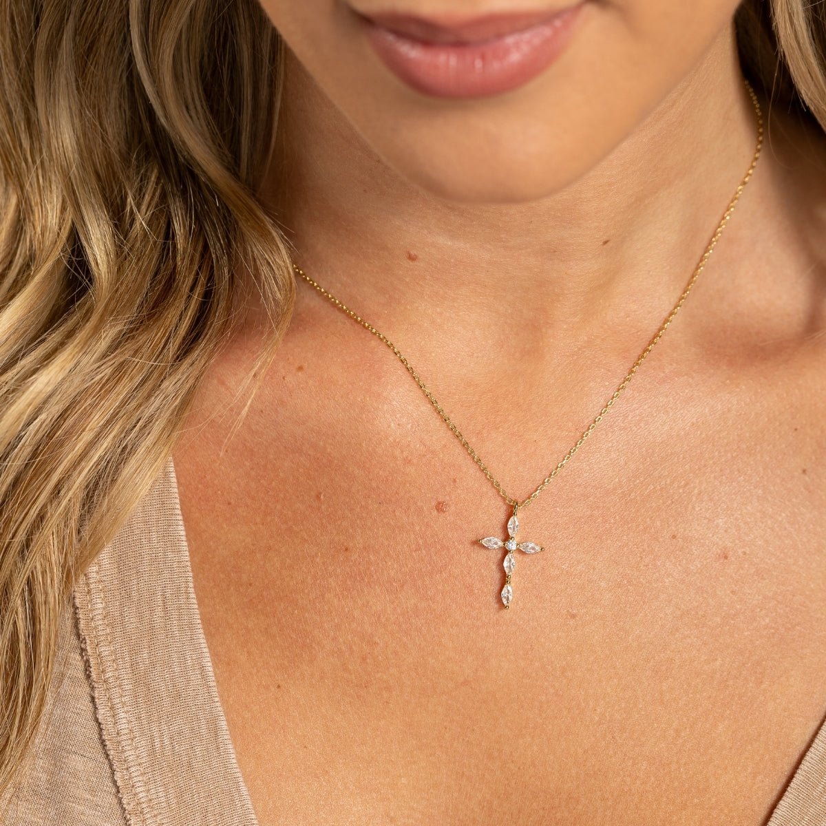 Classic Devotion: Delicate Cubic Zirconia Cross Necklace - Splendid Iris