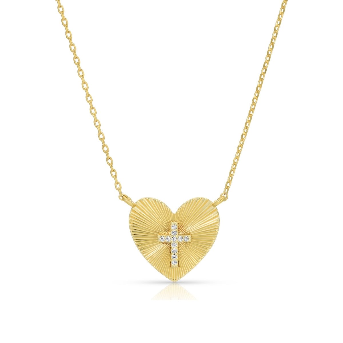 Pavé Cross & Heart Burst Pendant Necklace - Splendid Iris
