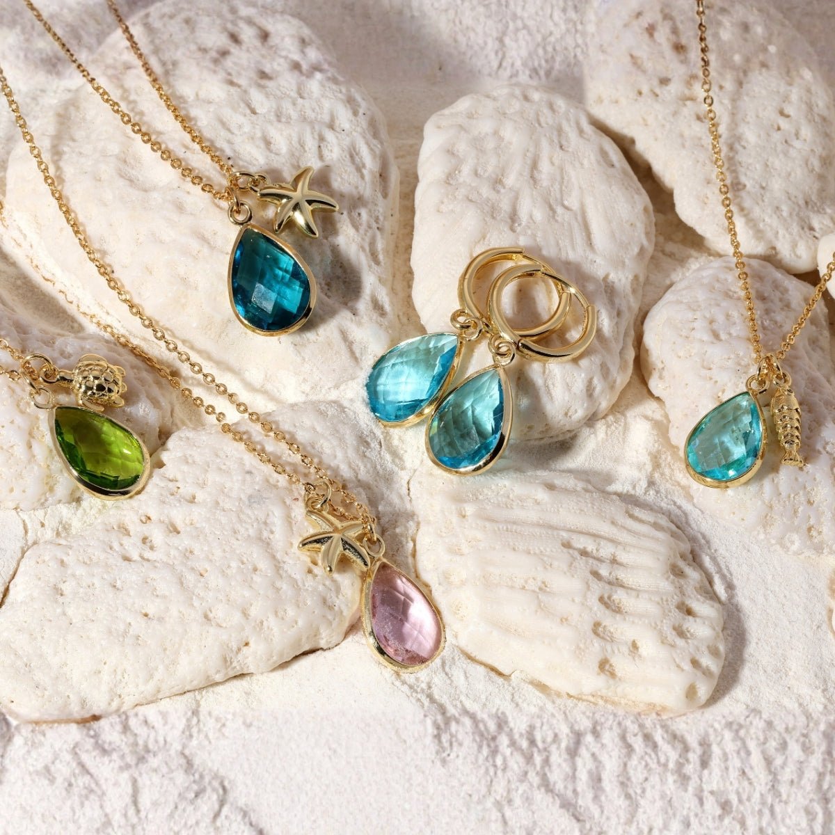 Starfish & Glass Teardrop Necklace - Splendid Iris