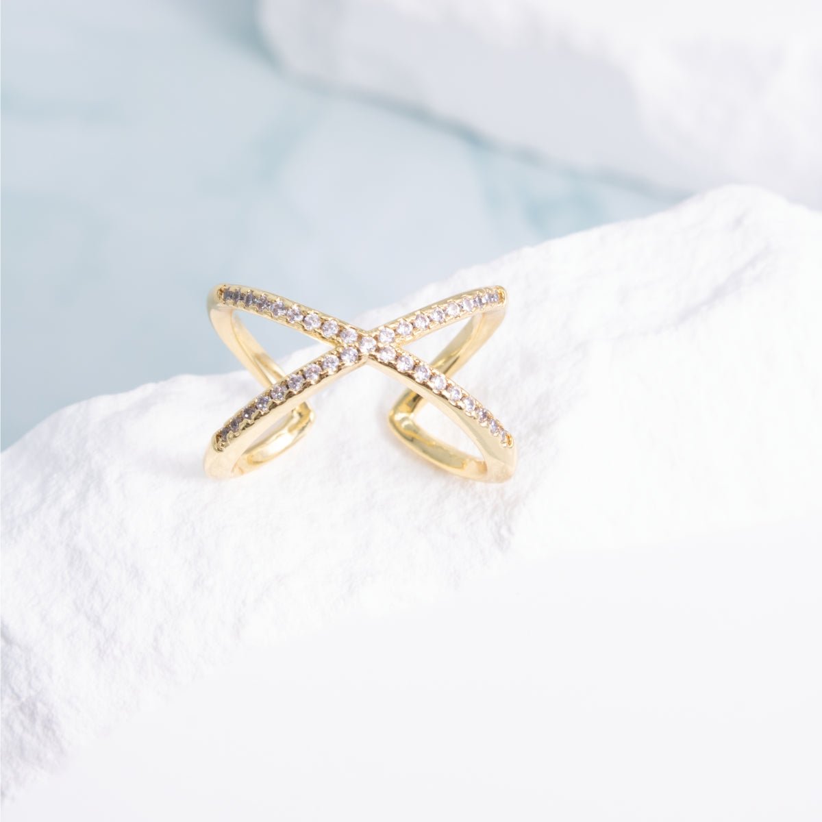 Large Pavé Criss Cross Adjustable Ring - Splendid Iris