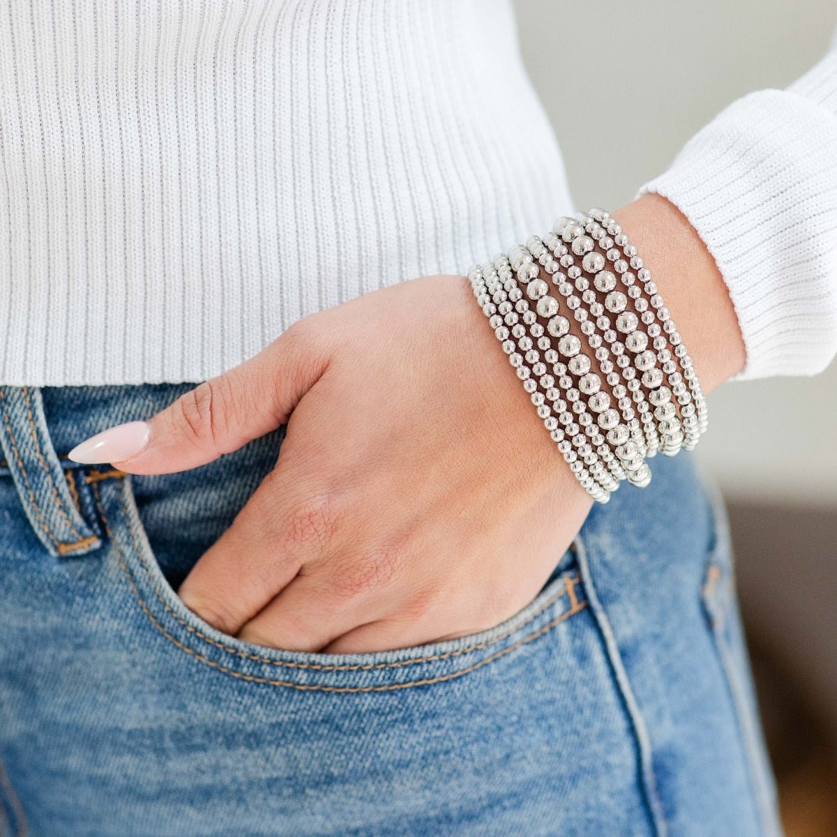 Set/3 Large Bead Stretch Bracelets - Splendid Iris