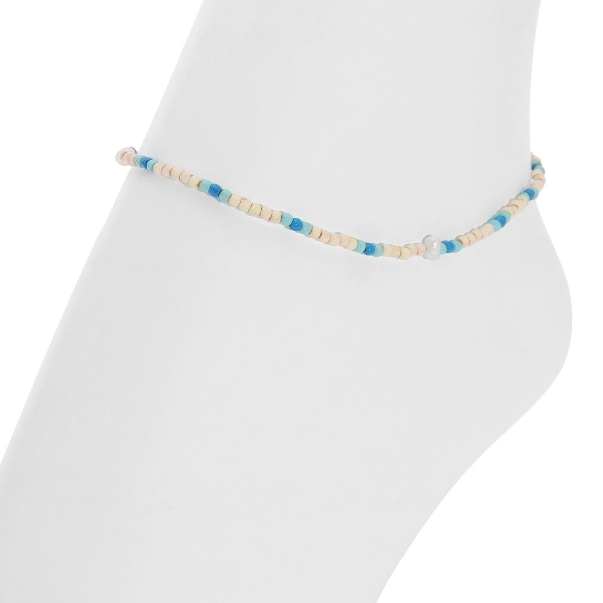 Stretch Seed Bead Pearl Anklets - Splendid Iris