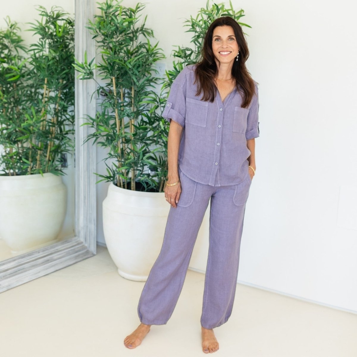 Linen Straight Leg Pants - Splendid Iris