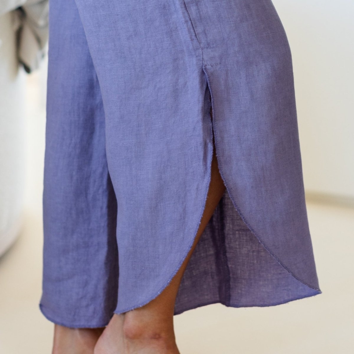 Linen Side Slit Pants - Splendid Iris