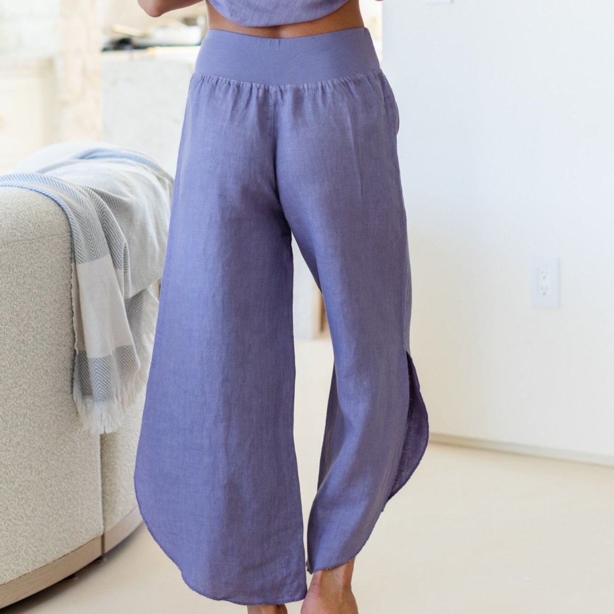 Linen Side Slit Pants - Splendid Iris