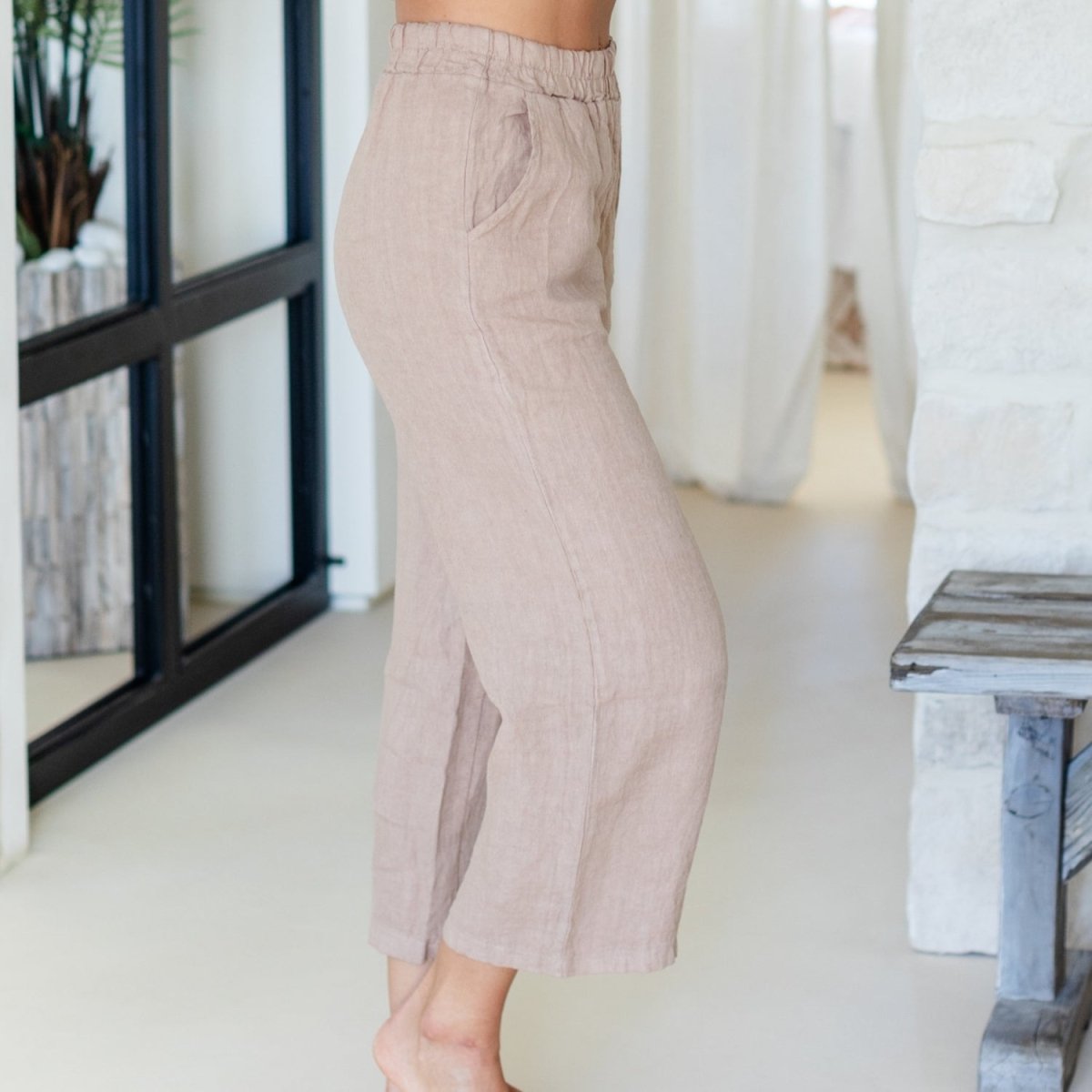 Linen Wide Cropped Pants - Splendid Iris