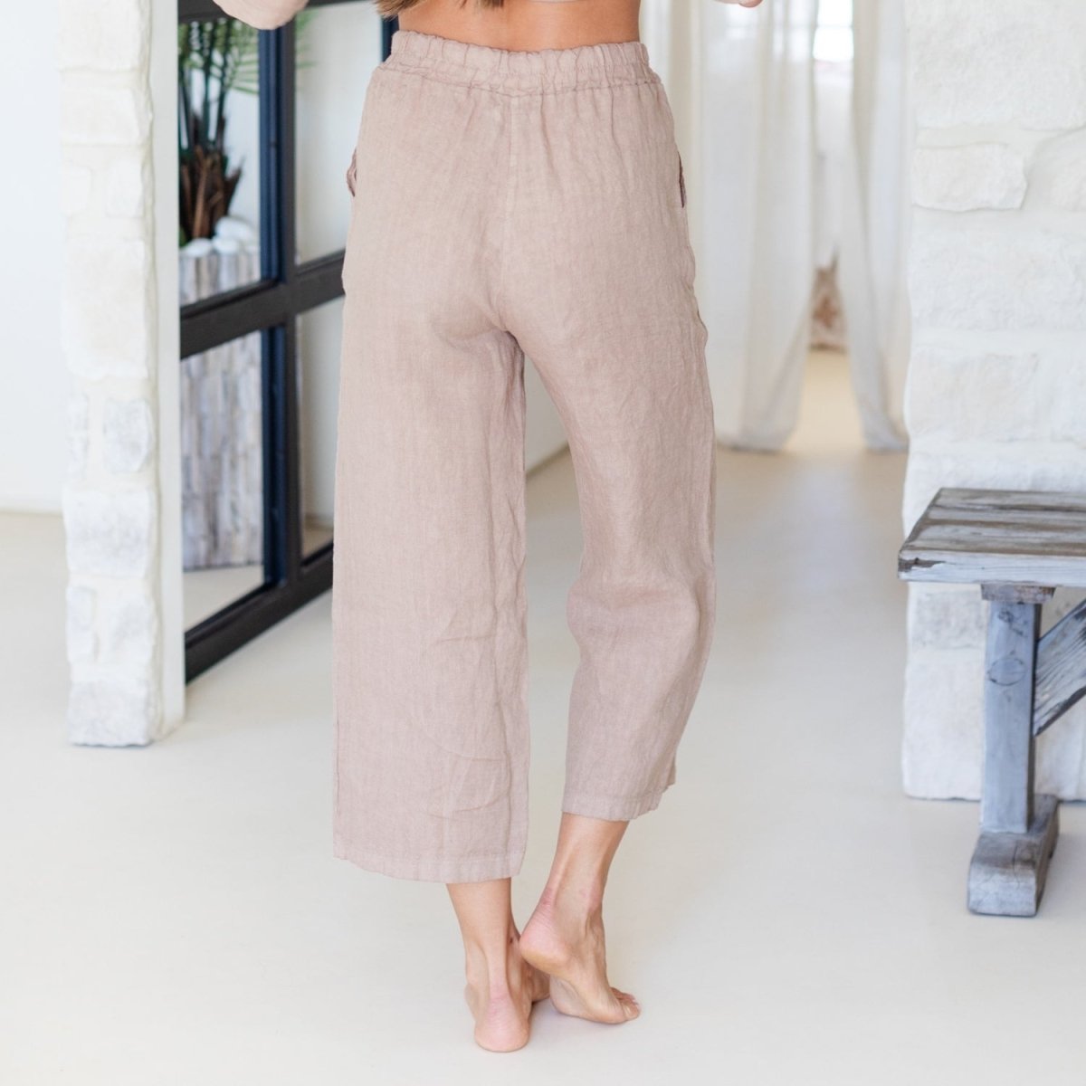 Linen Wide Cropped Pants - Splendid Iris