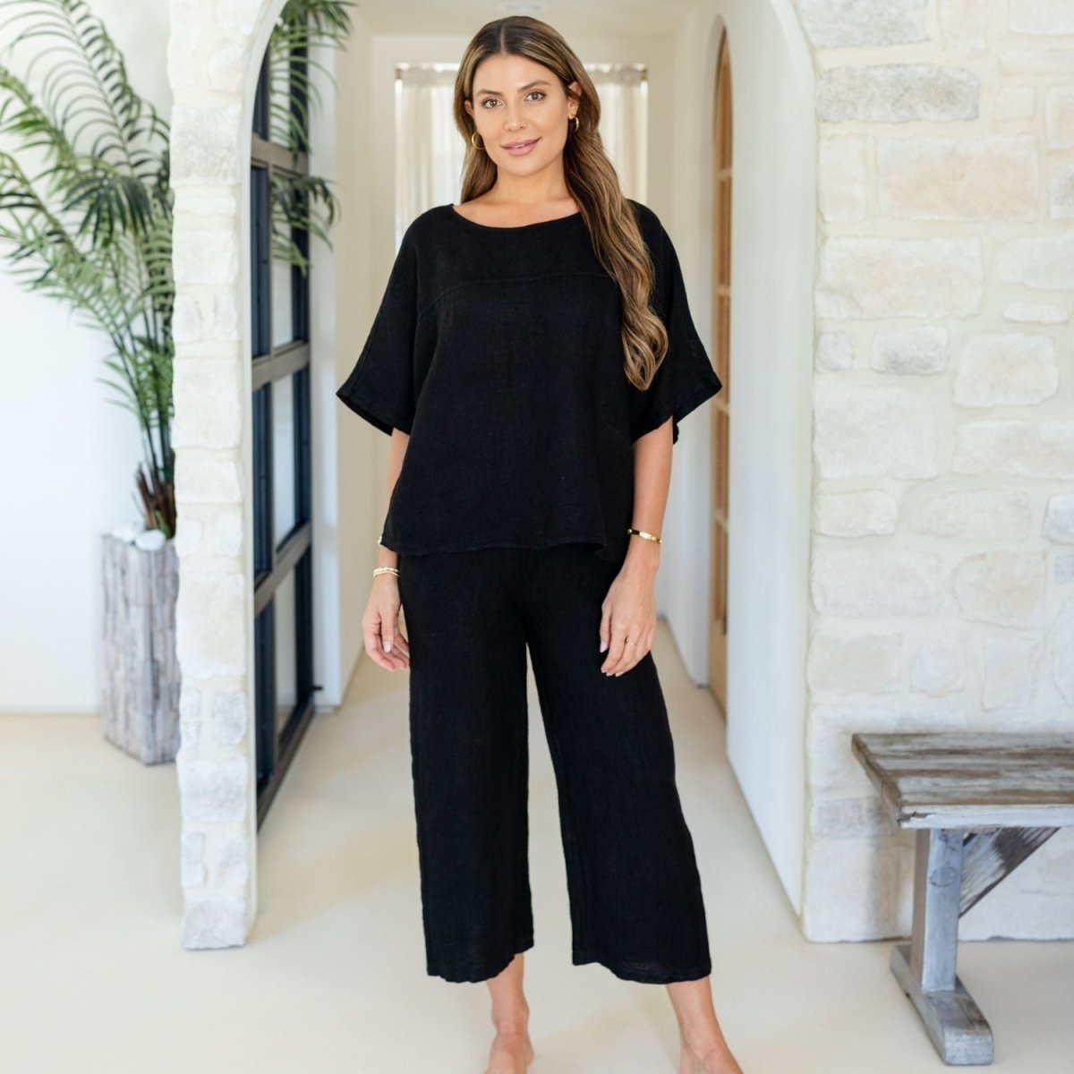 Linen Wide Cropped Pants - Splendid Iris