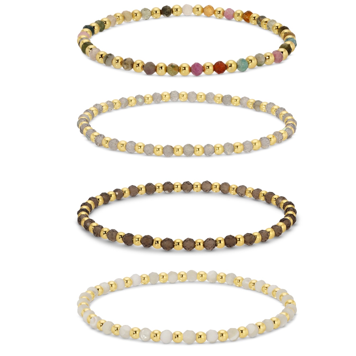 Set/4 3mm Stretch Bead & Stone Bracelets - Splendid Iris