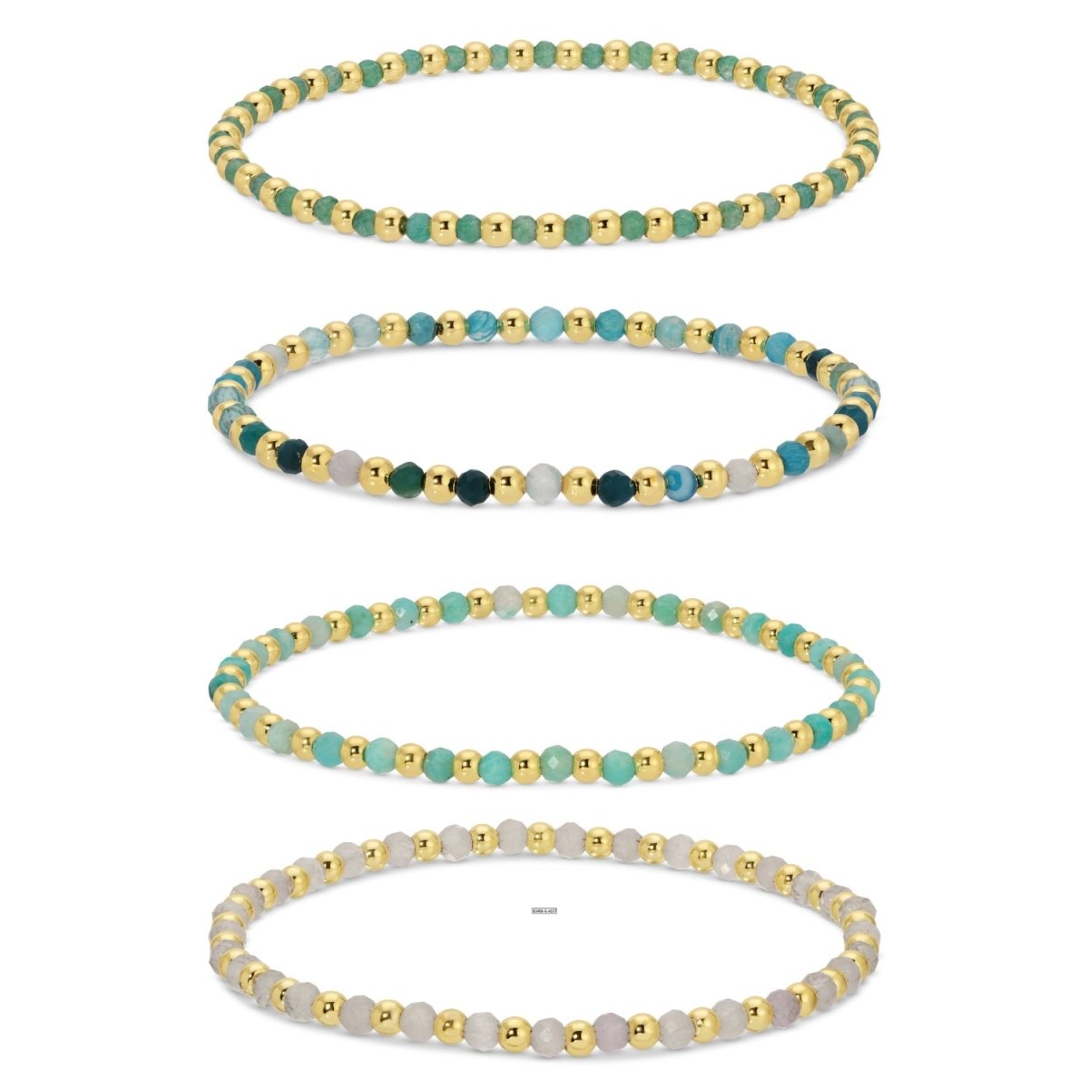 Set/4 3mm Stretch Bead & Stone Bracelets - Splendid Iris