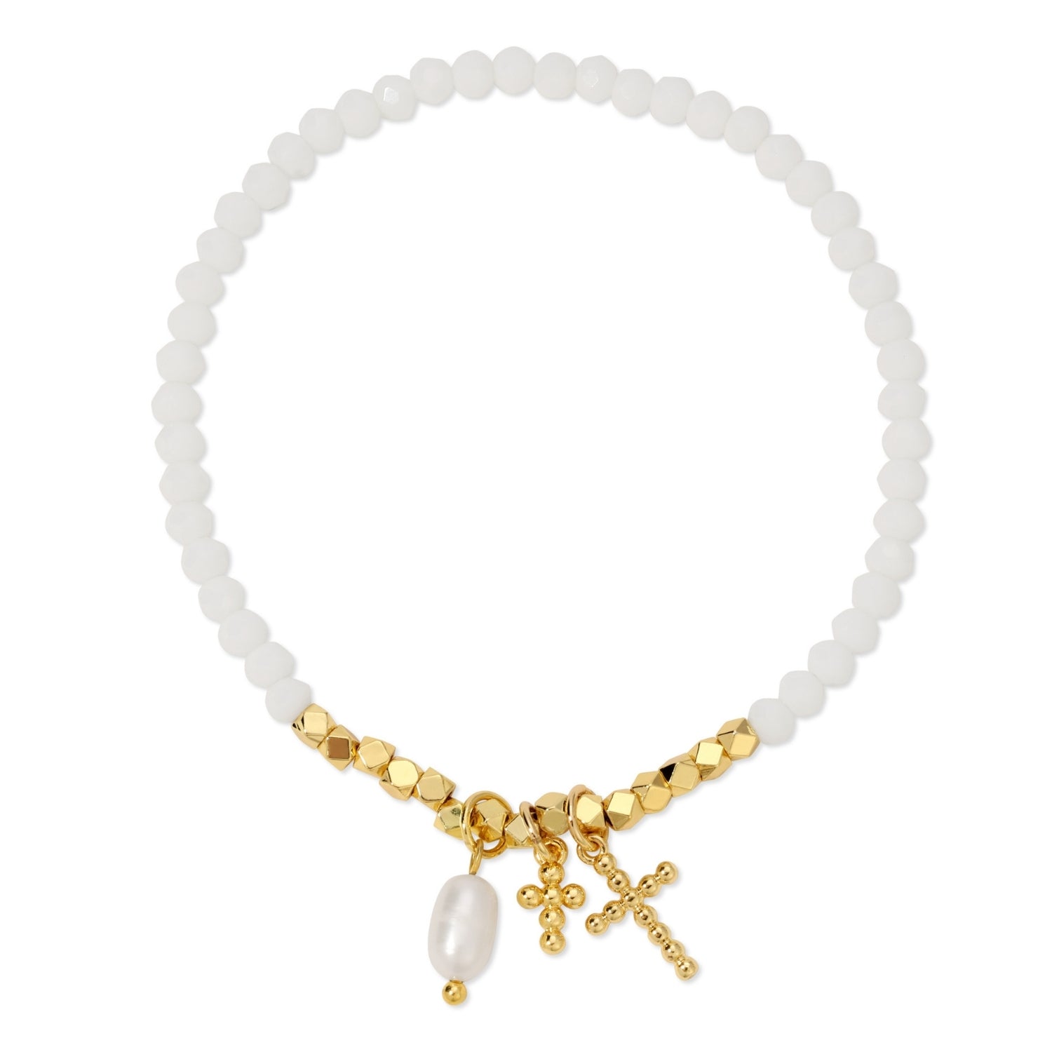 Dotted Cross and Pearl Stretch Bracelet - Splendid Iris