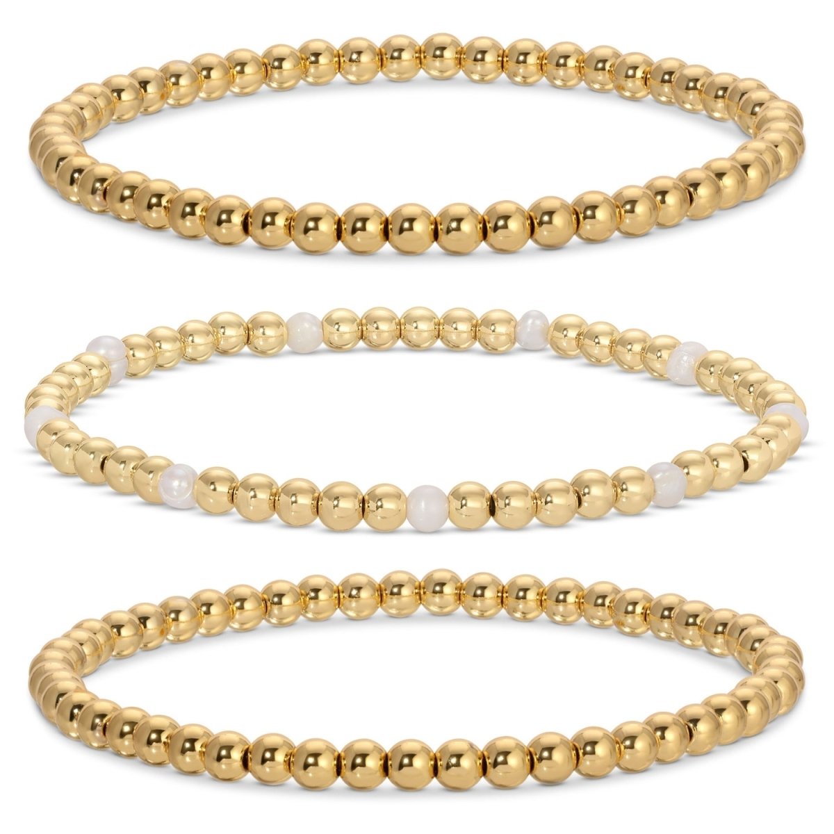 Set of 3 Beaded Bracelets with Real Pearl Accent - Splendid Iris