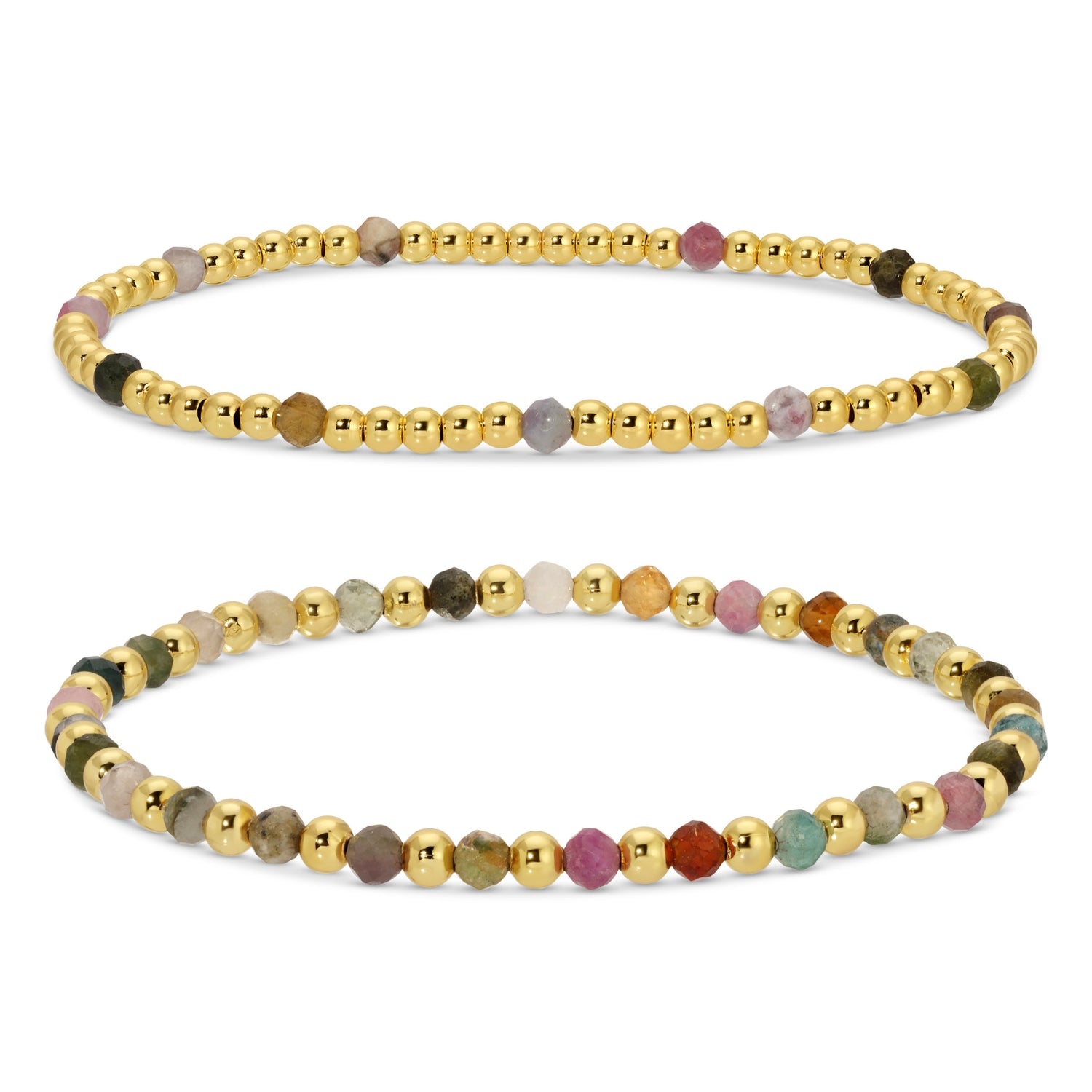 Set/2, 3mm Bead and Stone Stretch Bracelets - Splendid Iris