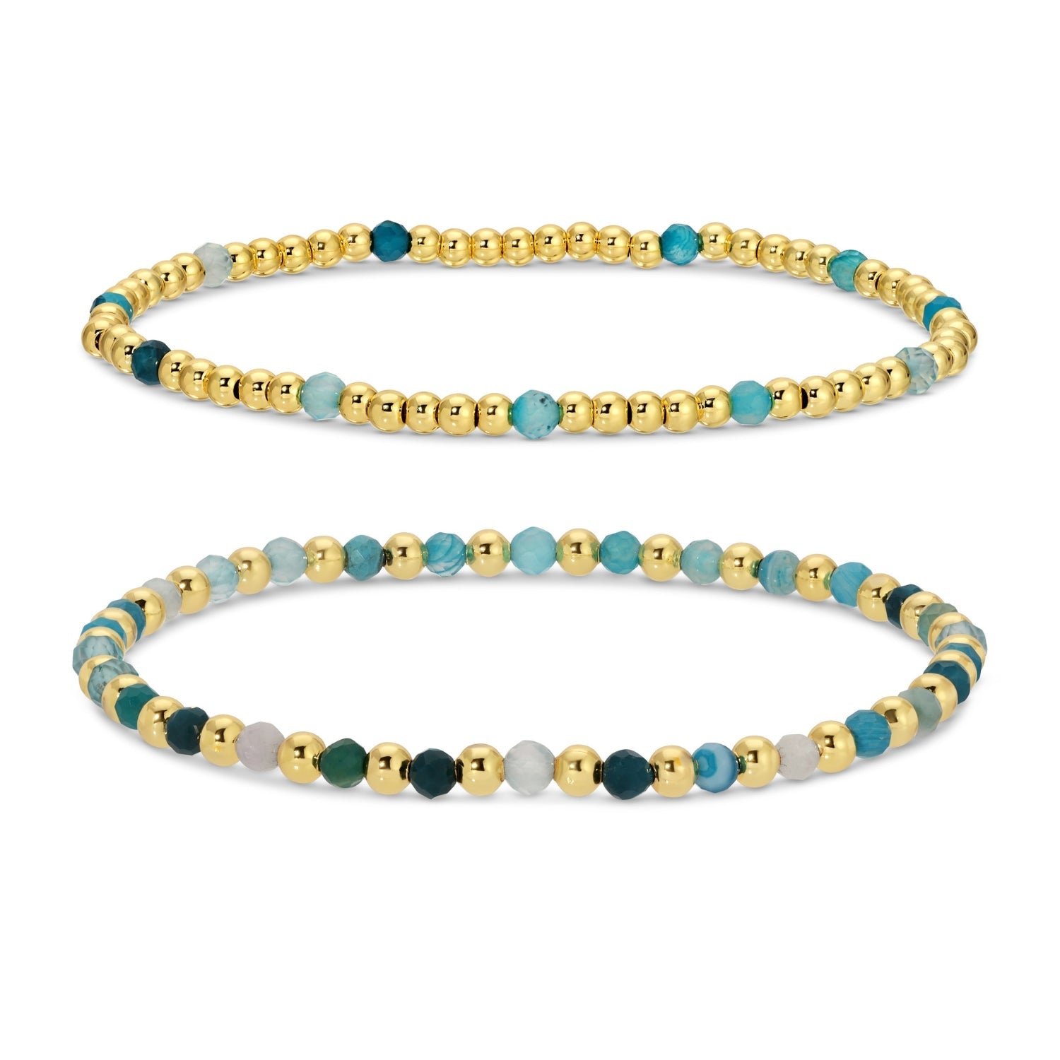 Set/2, 3mm Bead and Stone Stretch Bracelets - Splendid Iris