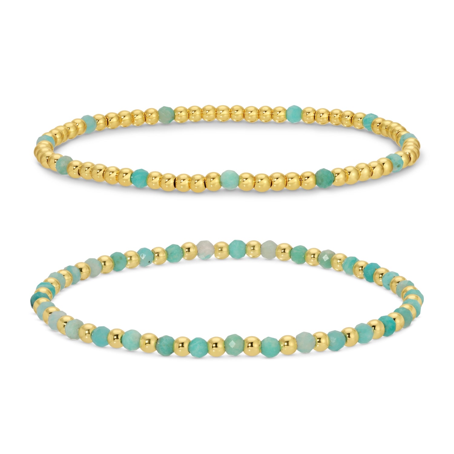 Set/2, 3mm Bead and Stone Stretch Bracelets - Splendid Iris