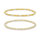 Set/2, 3mm Bead and Stone Stretch Bracelets - Splendid Iris