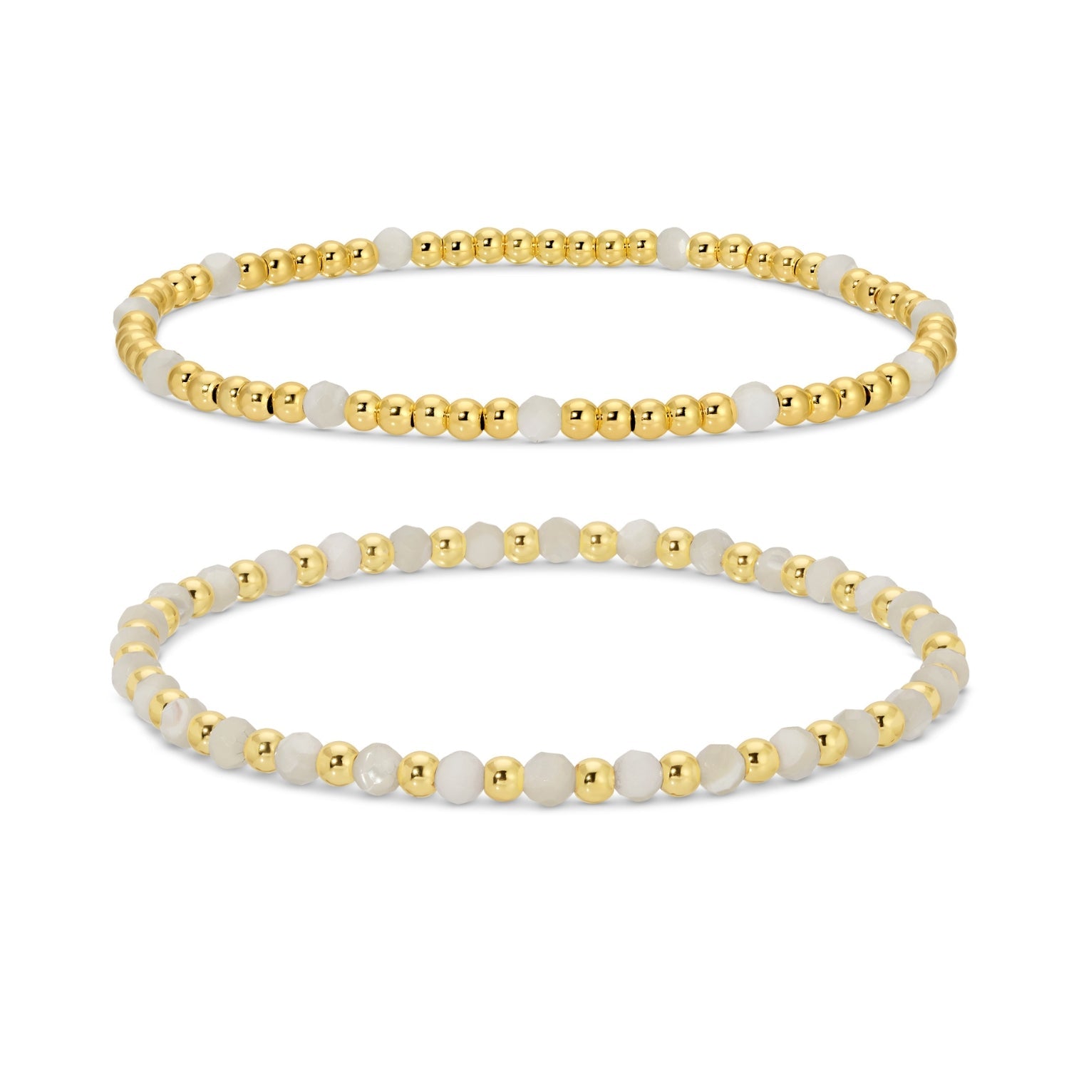 Set/2, 3mm Bead and Stone Stretch Bracelets - Splendid Iris