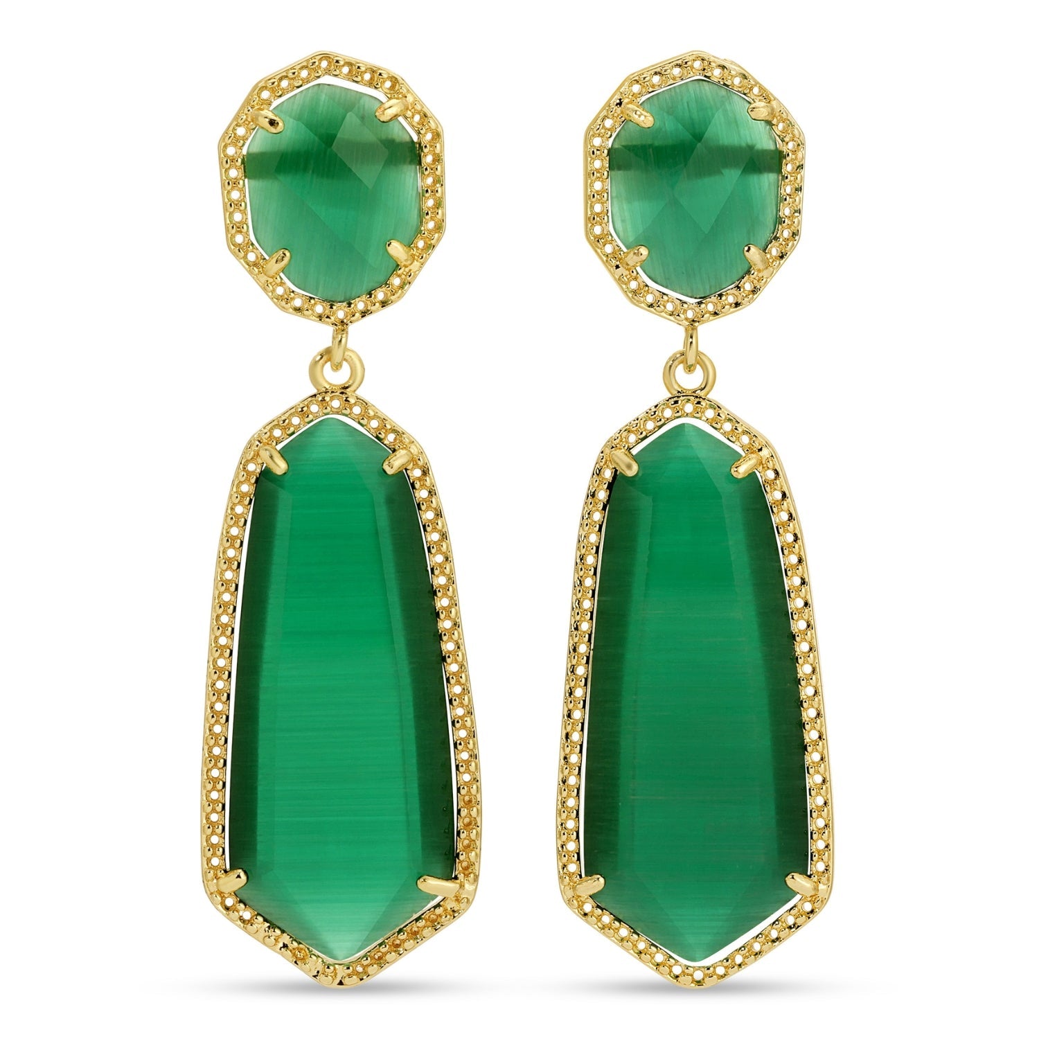 Charlotte, Long Double Drop Stone Stud Earrings - Splendid Iris