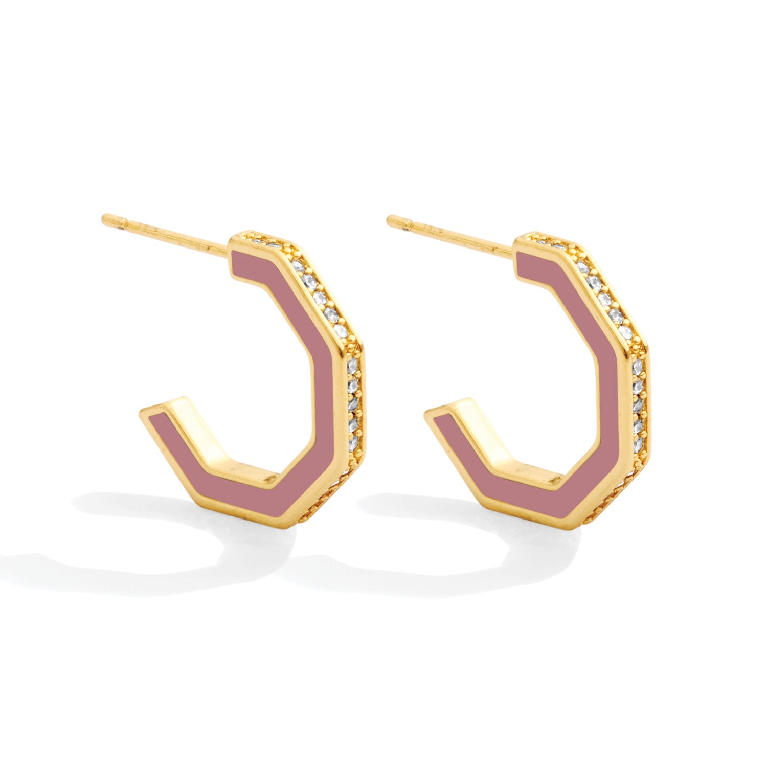 Pave Accented Colorful Hexagon Earrings - Splendid Iris