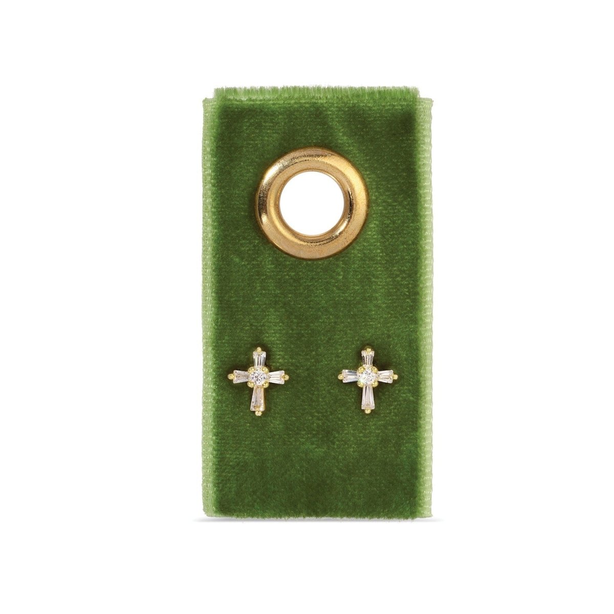 Baguette Cross Studs on Velvet Gift Tag - Splendid Iris