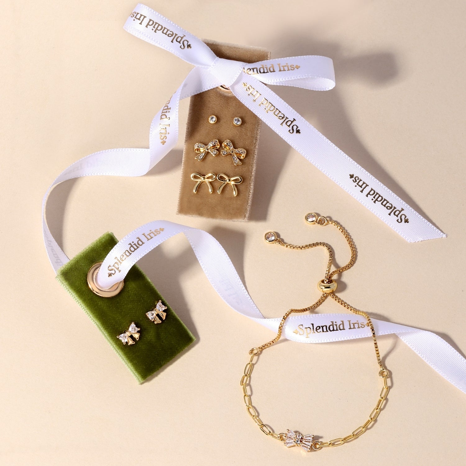 CZ Bow Studs on Velvet Gift Tag - Splendid Iris