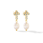 CZ Cross Pearl Drop Earrings - Splendid Iris