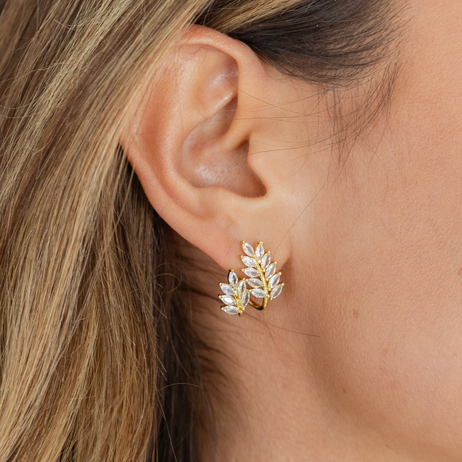 Fun with Nature, CZ Leaf Hoop Earrings - Splendid Iris