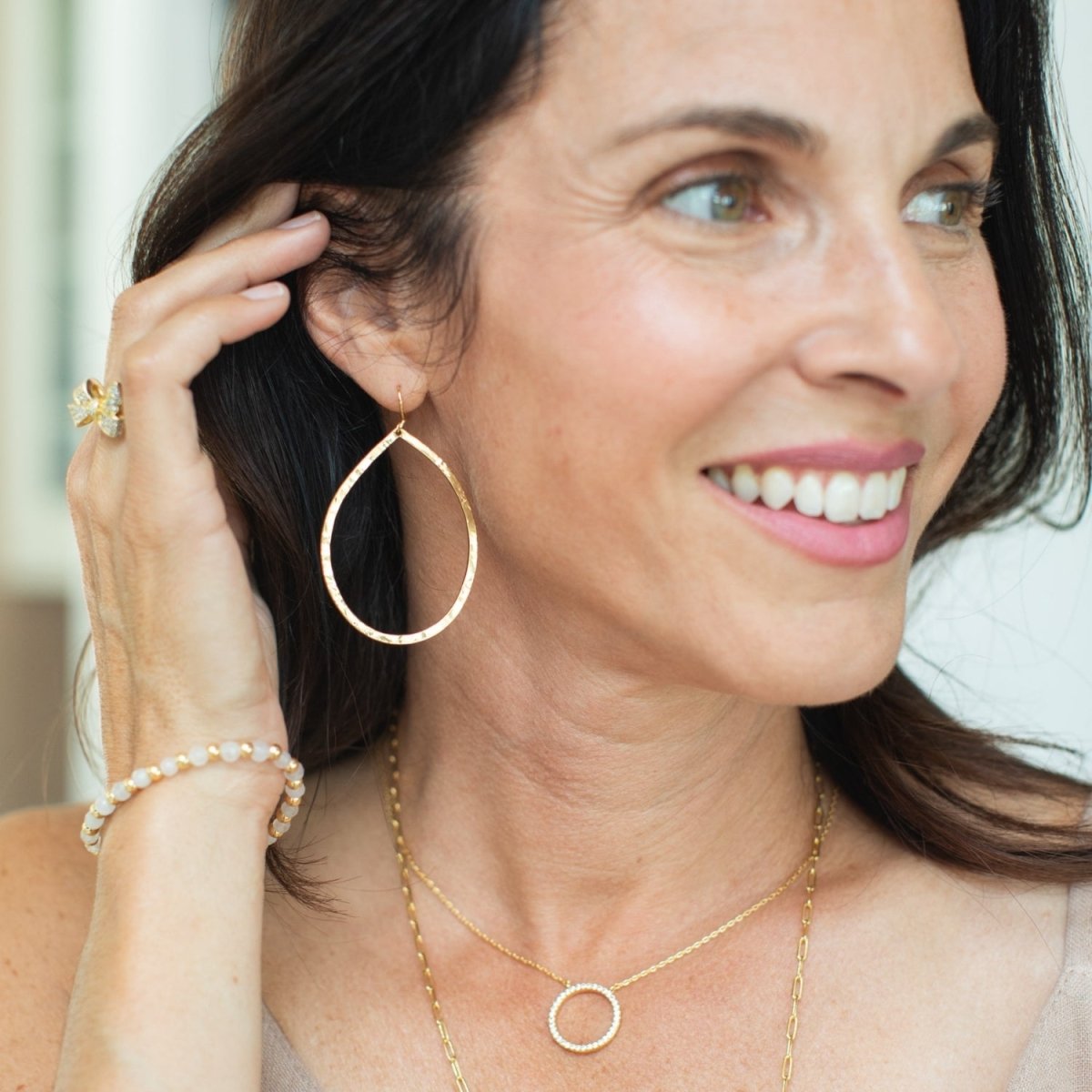 Large Lightly Hammered Open Teardrop Earrings - Splendid Iris