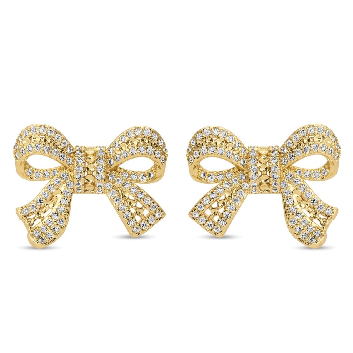 BOW: Silver Toned White Gold Bow Shaped Stud Earrings