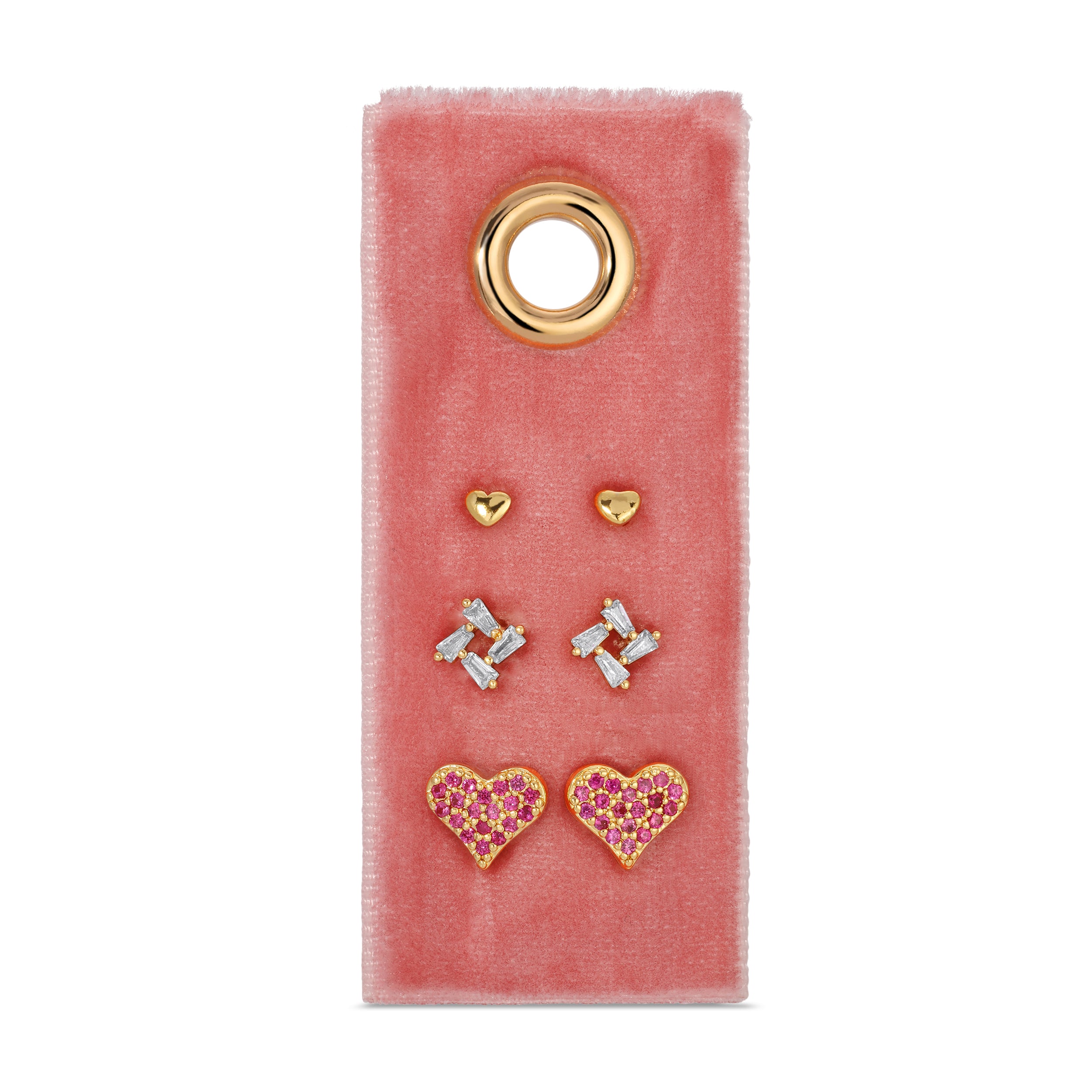 Pink Pave Heart Velvet Stud Gift Set - Splendid Iris