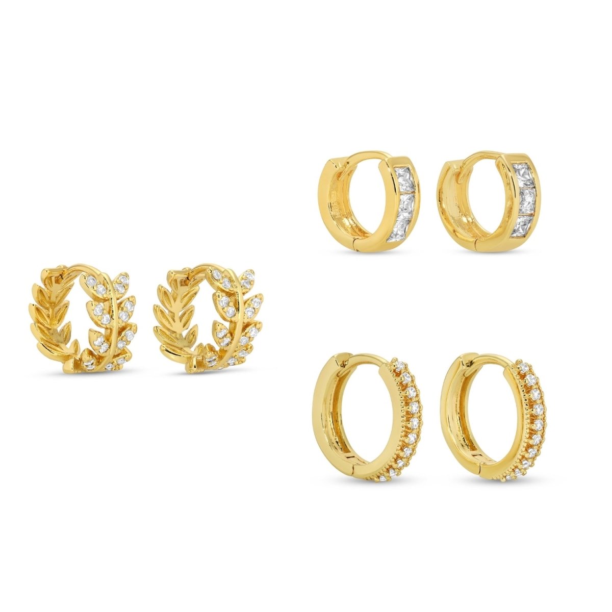 Combo 3 Assorted Pave Huggies - Splendid Iris