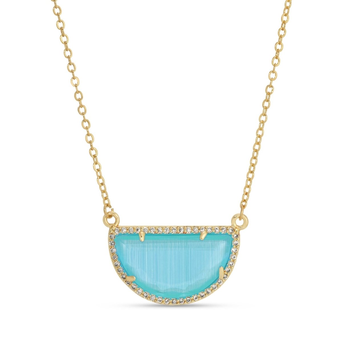 Half Circle Pave Stone Necklace - Splendid Iris
