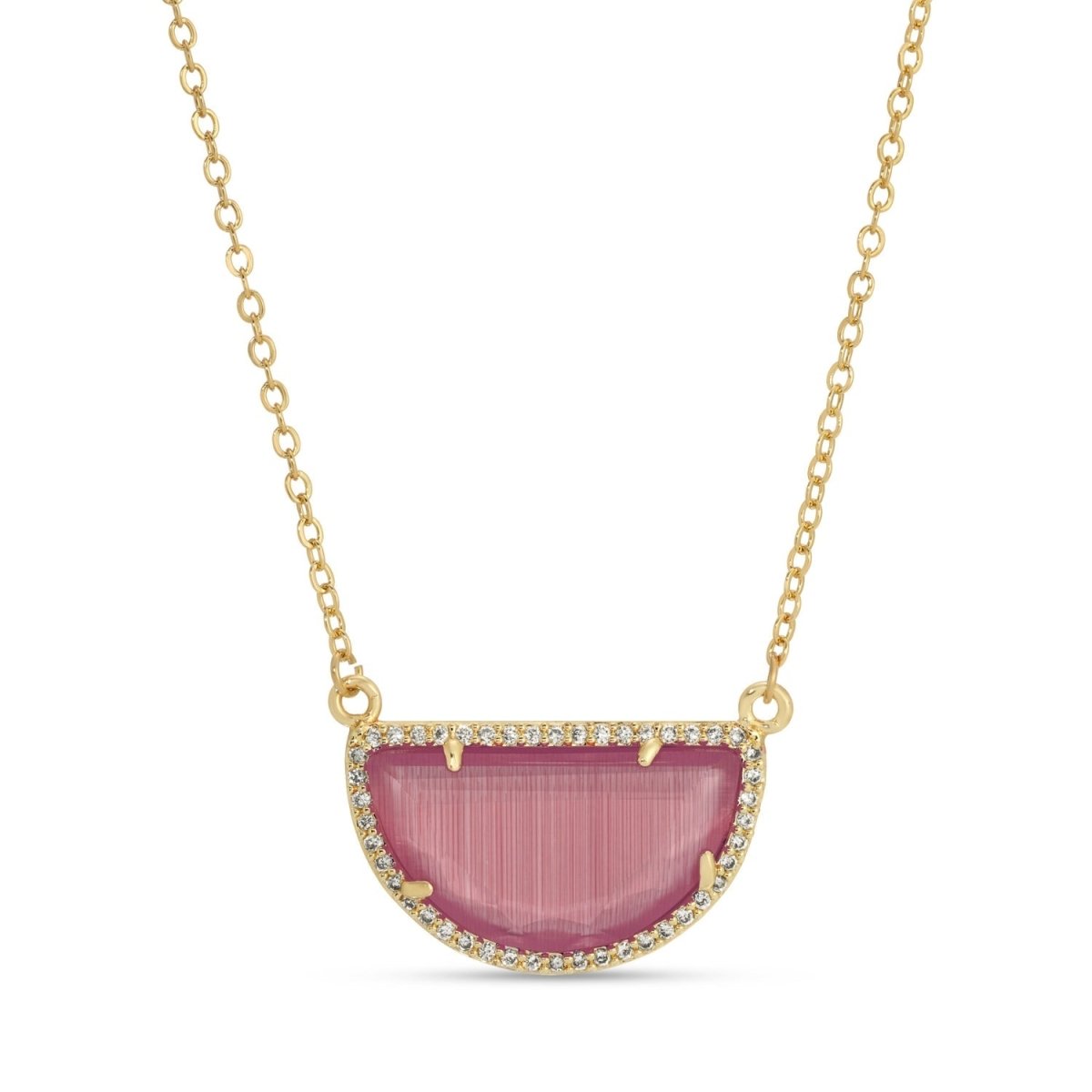 Half Circle Pave Stone Necklace - Splendid Iris