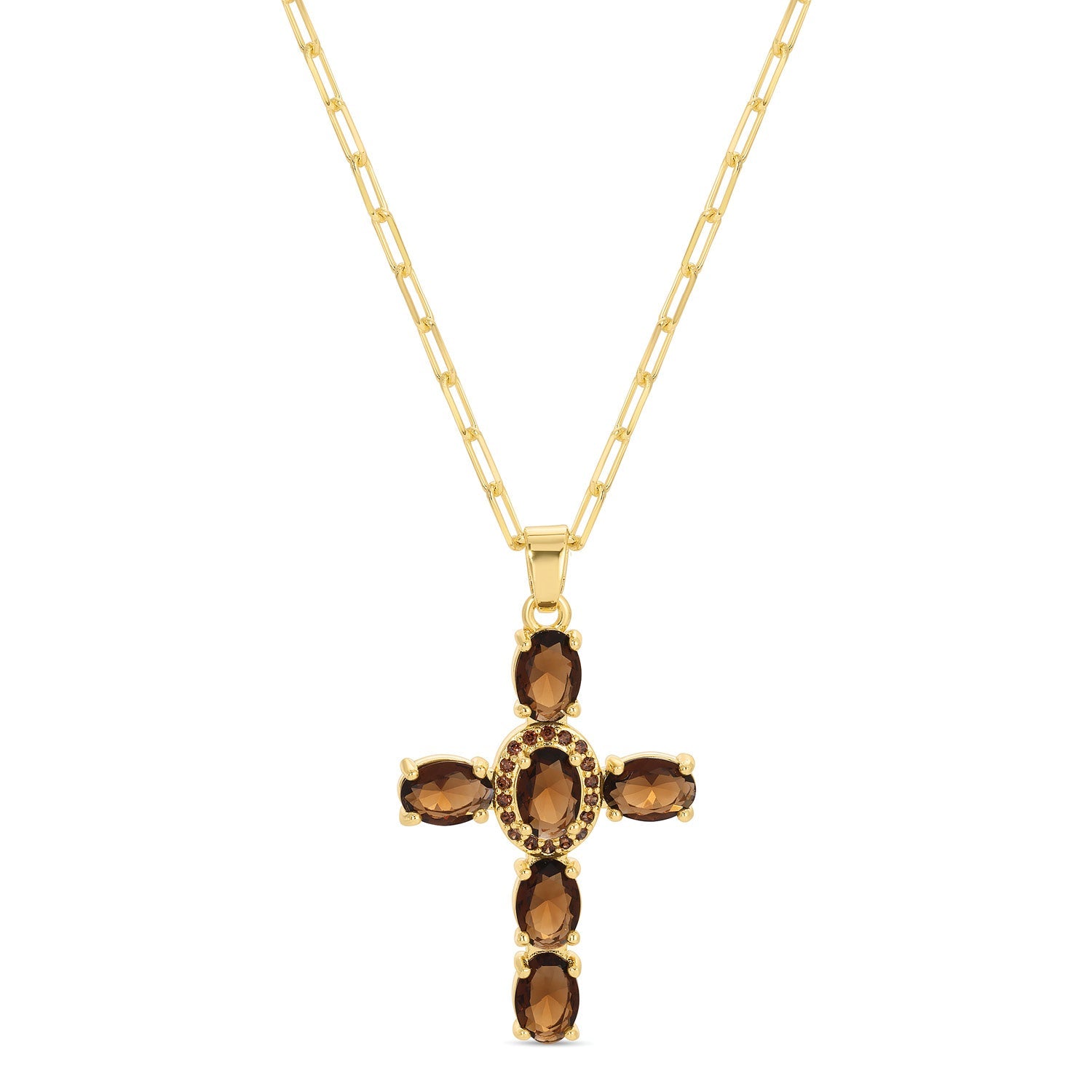 Eye-Catching Cross Pendant with Paperclip Chain - Splendid Iris