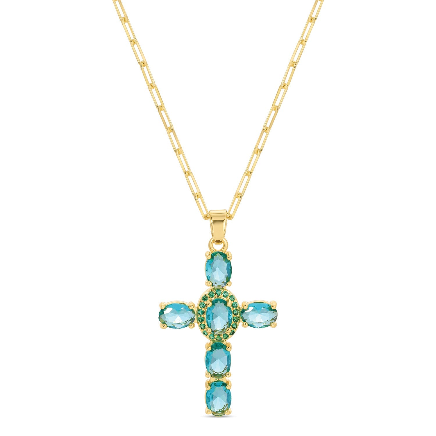 Eye-Catching Cross Pendant with Paperclip Chain - Splendid Iris