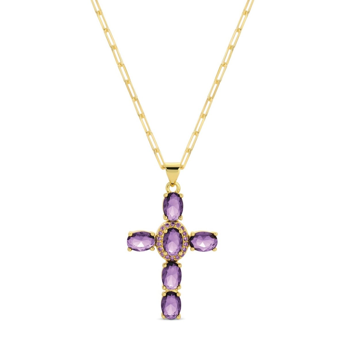 Eye - Catching Cross Pendant with Paperclip Chain - Splendid Iris