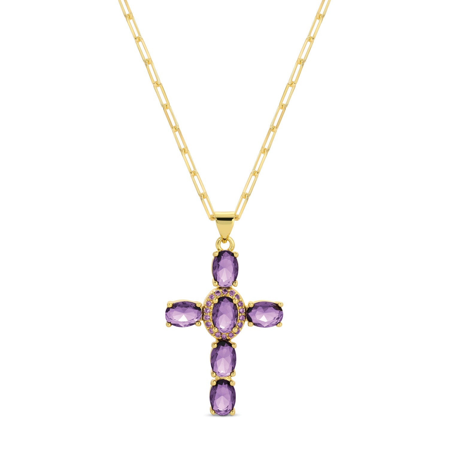 Eye-Catching Cross Pendant with Paperclip Chain - Splendid Iris