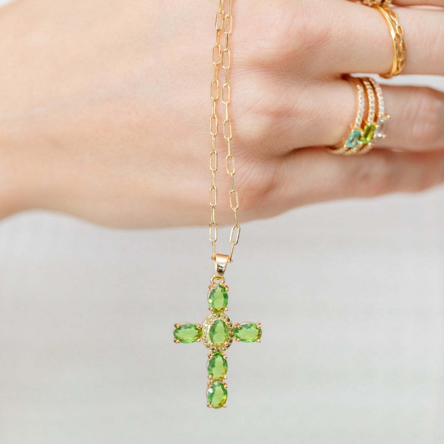 Eye-Catching Cross Pendant with Paperclip Chain - Splendid Iris