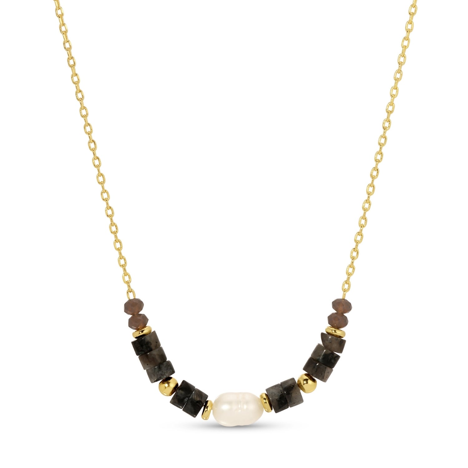 Sweet and Delicate Pearl and Stone Necklace - Splendid Iris