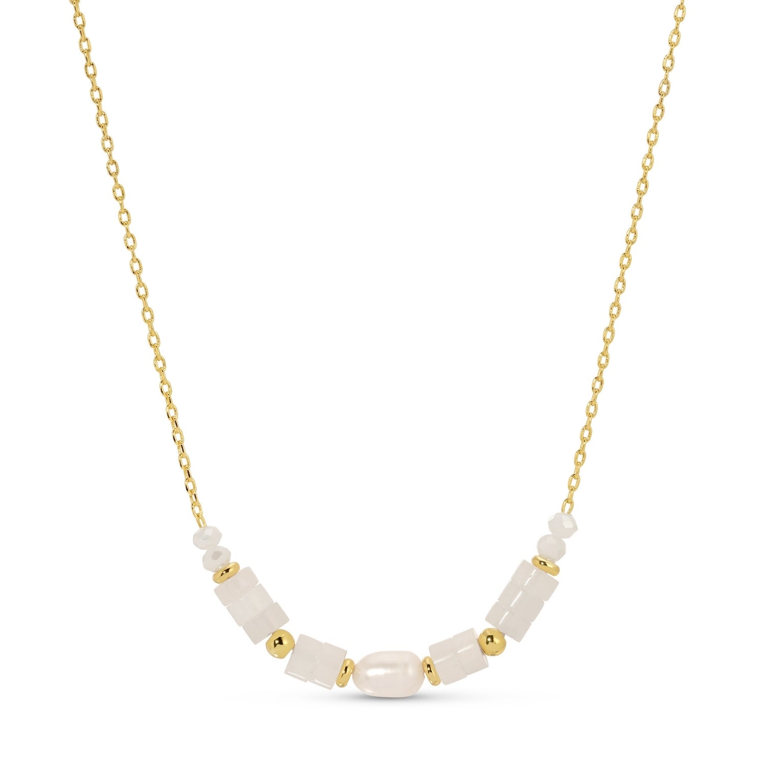 Sweet and Delicate Pearl and Stone Necklace - Splendid Iris