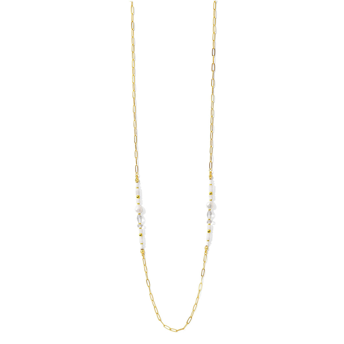 Long Necklace with Pearl and Stones Accents - Splendid Iris