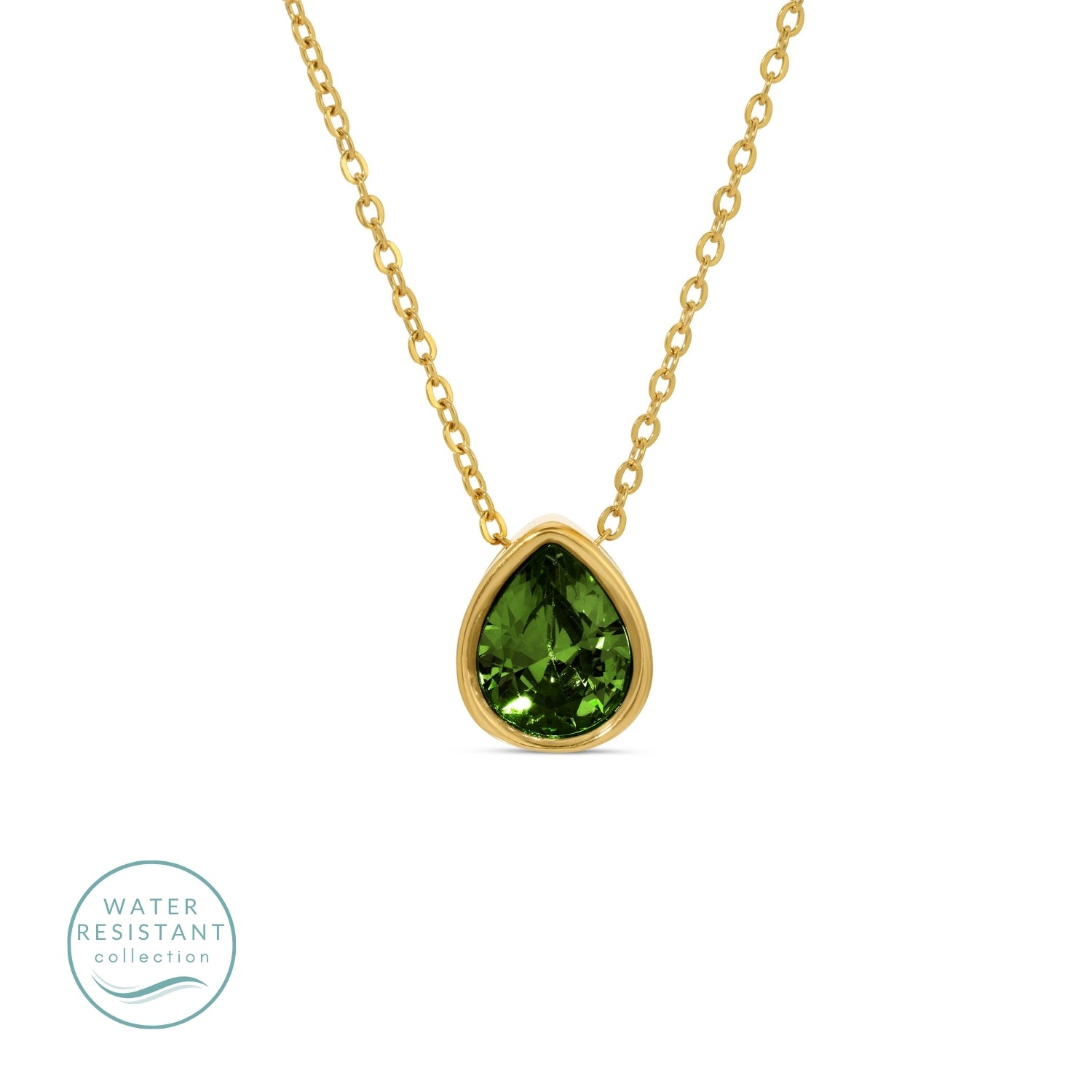 Large CZ Teardrop Pendant Necklace, Water Resistant