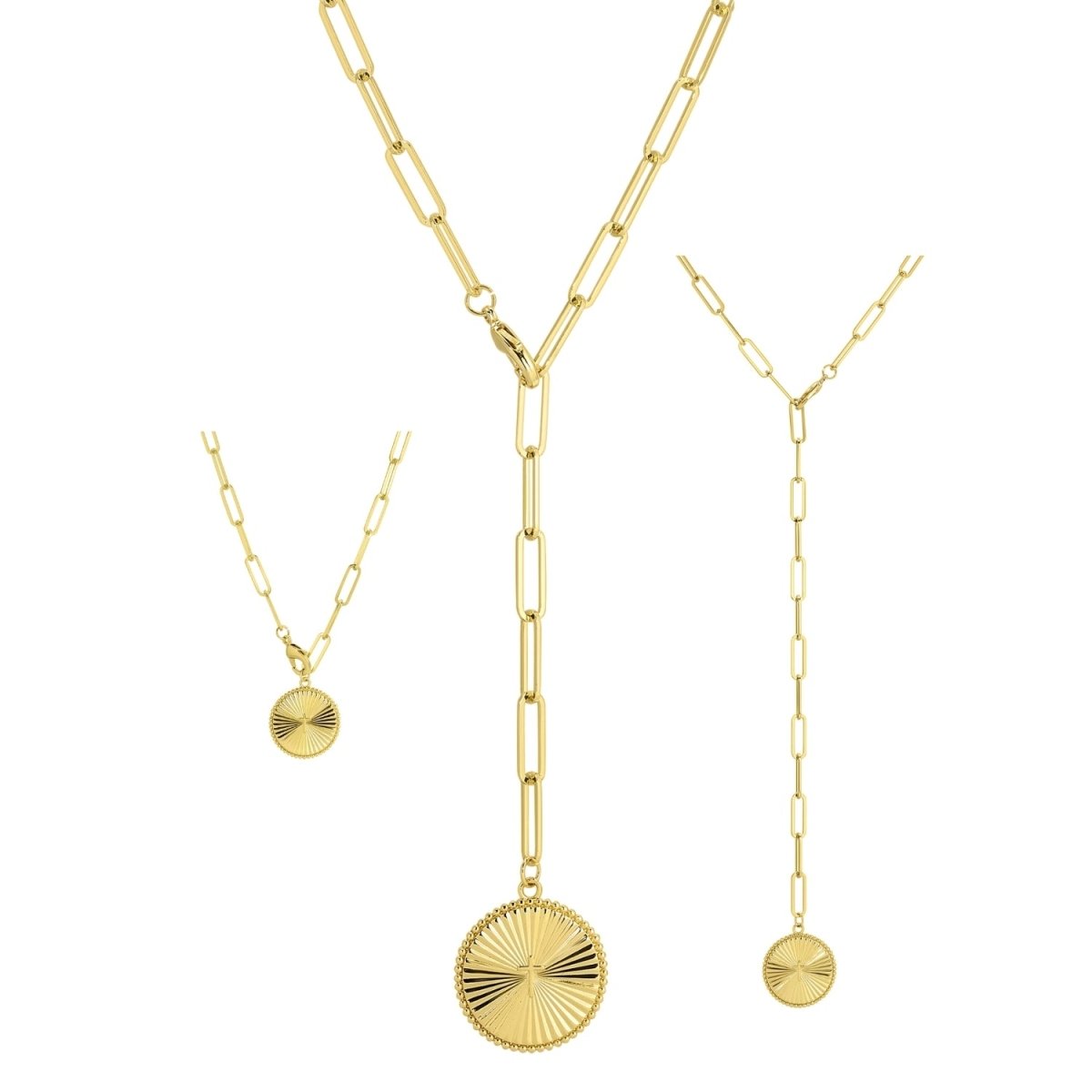 Adjustable Lariat Cross Accented Pendant Necklace - Splendid Iris