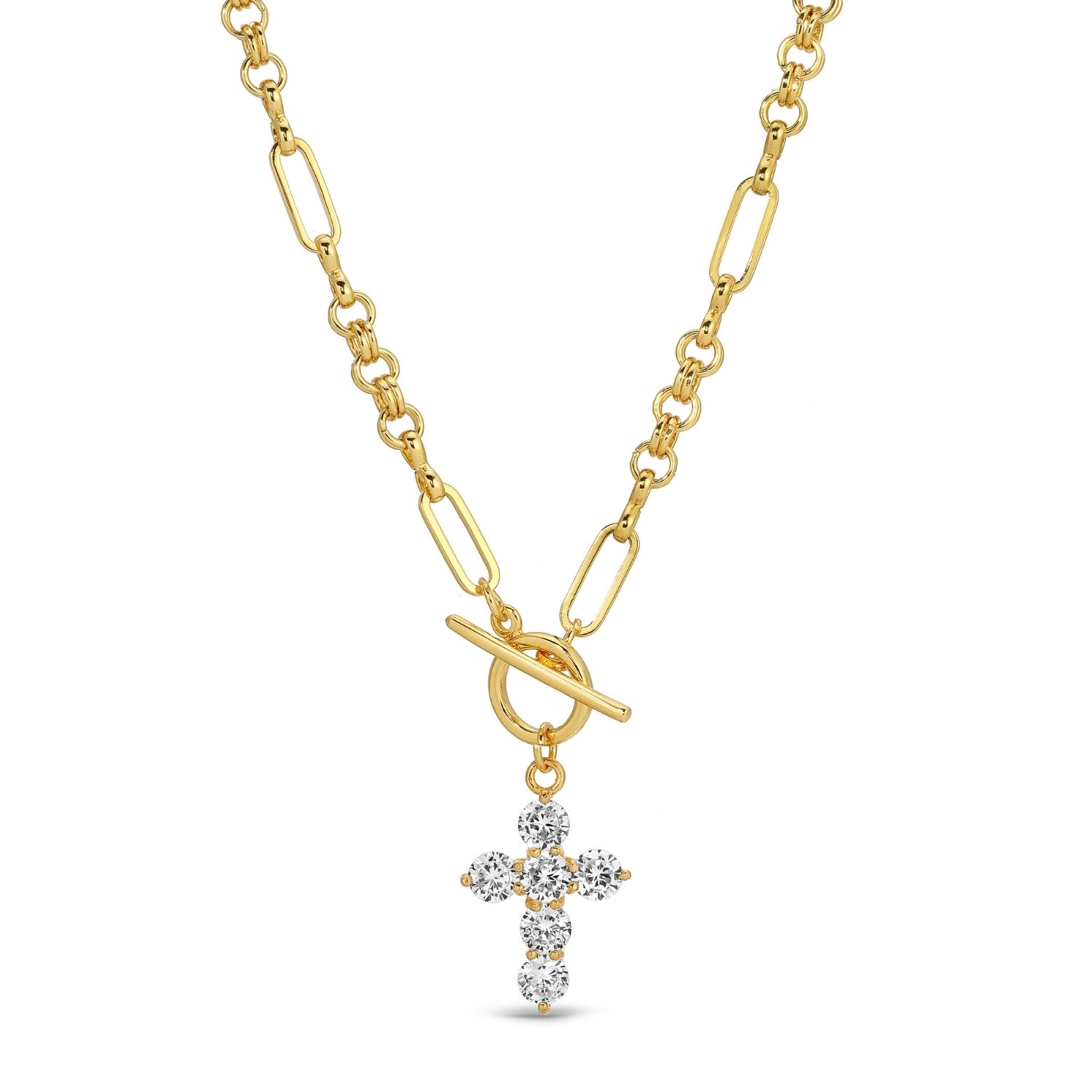 CZ Cross Toggle Necklace - Splendid Iris